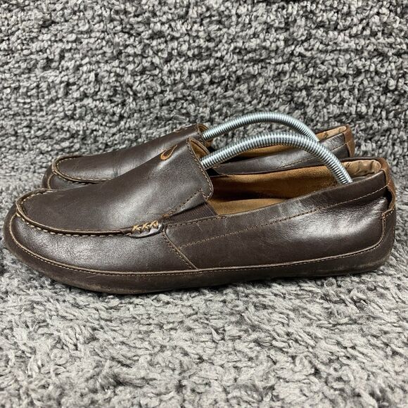 OluKai Men's Size 10 Akepa Moc Brown Leather Driving Loafers Shoes - Picture 1 of 8